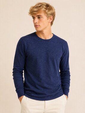 J. Crew Long Sleeve Textured Cotton T-Shirt Navy Small #A3065